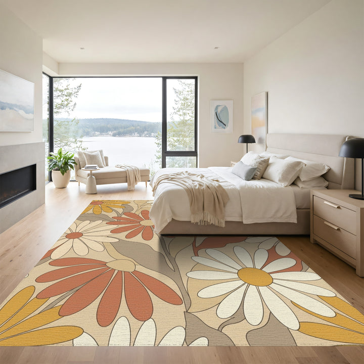 Earthy Tone Daisy Garden Floral Rug