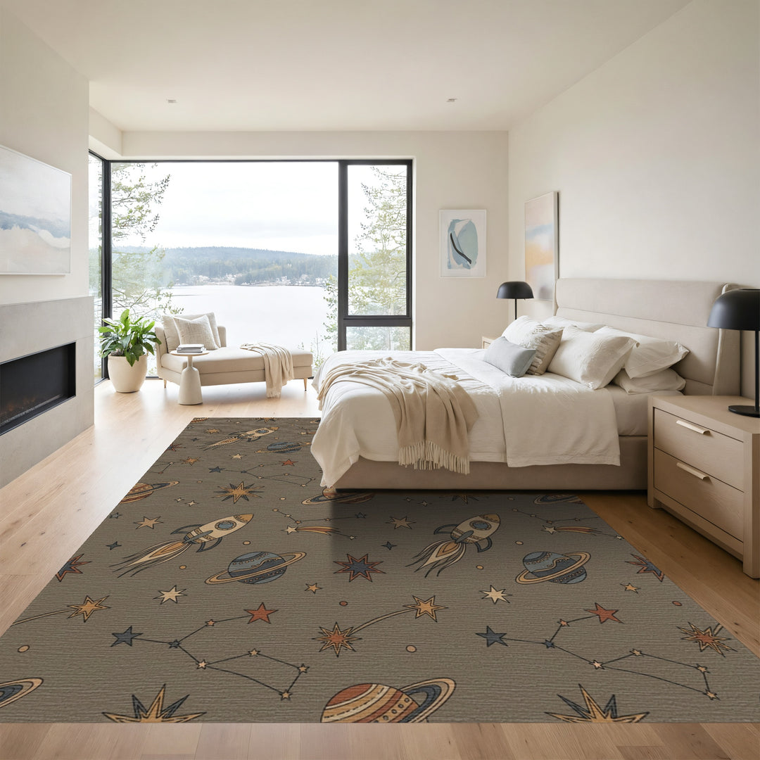 Retro Space Rockets and Planets Rug
