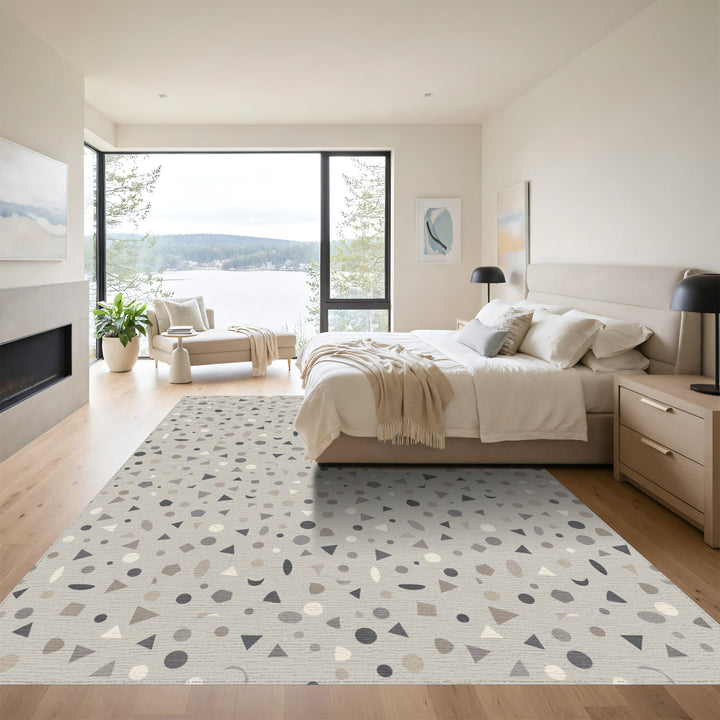 Neutral Speckled Geometric Shapes Rug