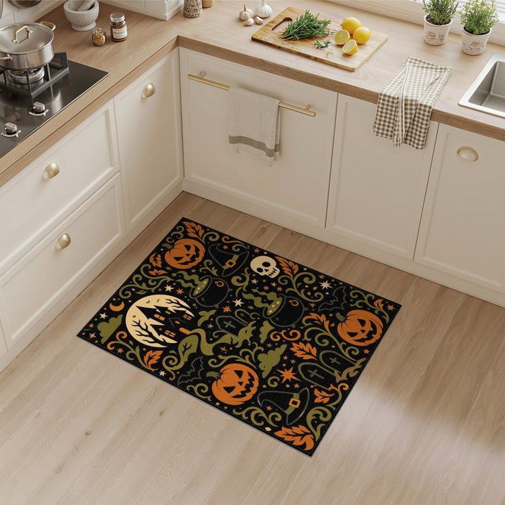 Spooky Halloween Pumpkin Cauldron Area Rug