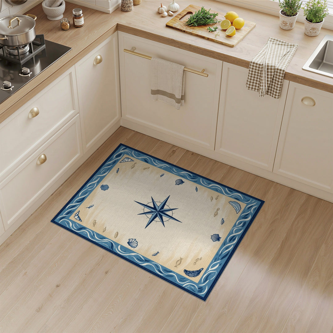 Blue and Teal Coastal Compass Blue Area Rug