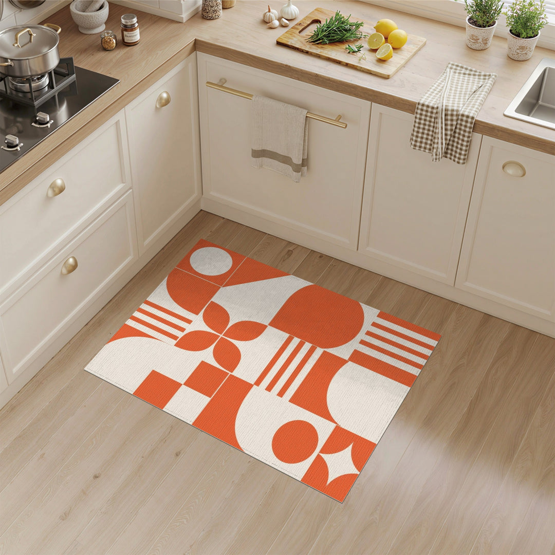Bold Orange Geometric Area Rug