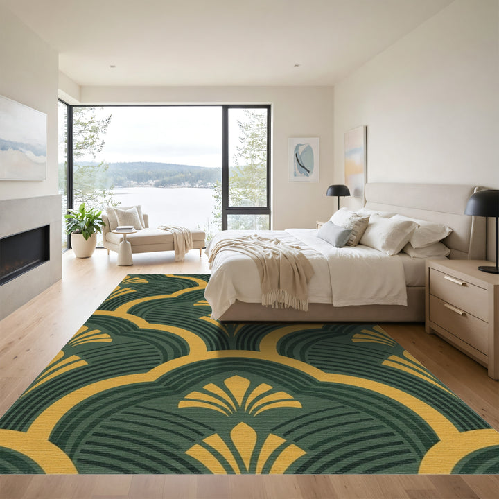 Emerald Gold Fan Scallop Rug