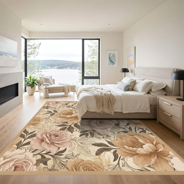 Vintage Beige Rose Garden Rug