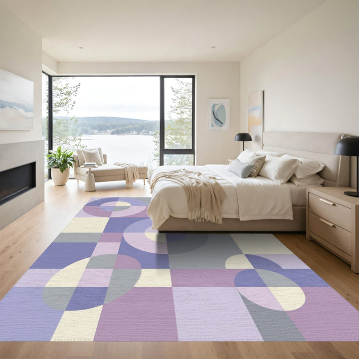 Soft Lavender Geometric Circles Squares Rug