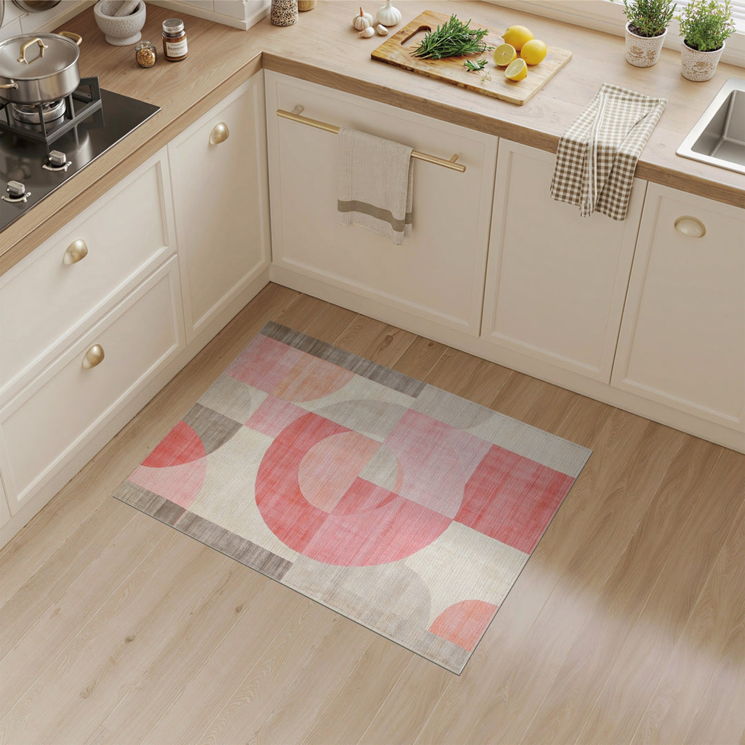 Pink Geometric Circles Area Rug