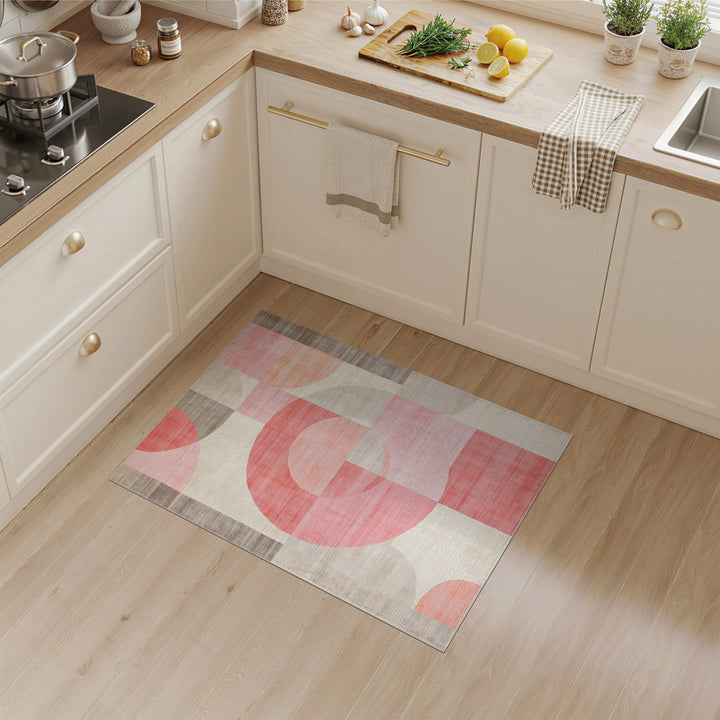 Pink Geometric Circles Area Rug