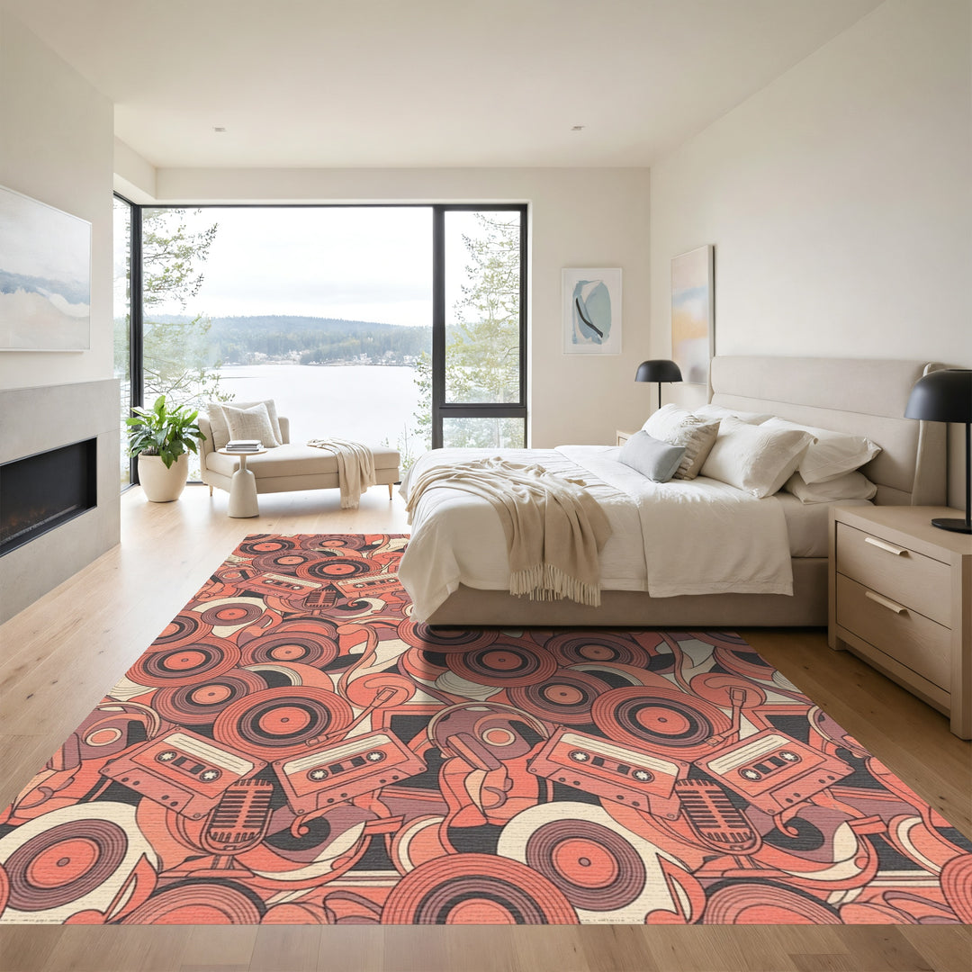 Retro Cassette and Vinyl Compilation Rug