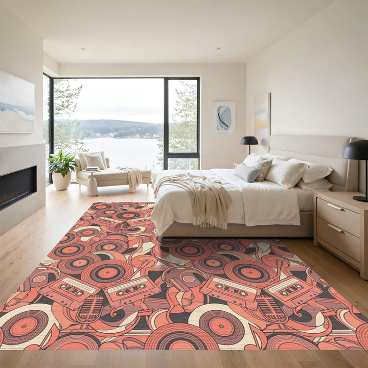 Retro Cassette and Vinyl Compilation Rug