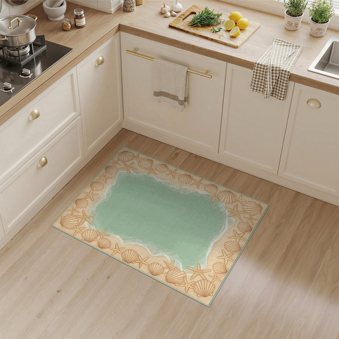 Teal Coastal Seashell Area Rug