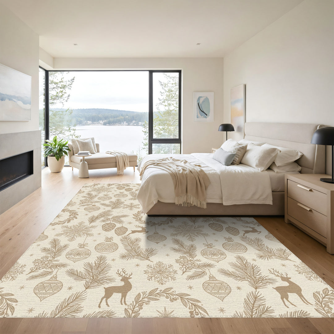 Golden Winter Woodland Christmas Ornaments Rug