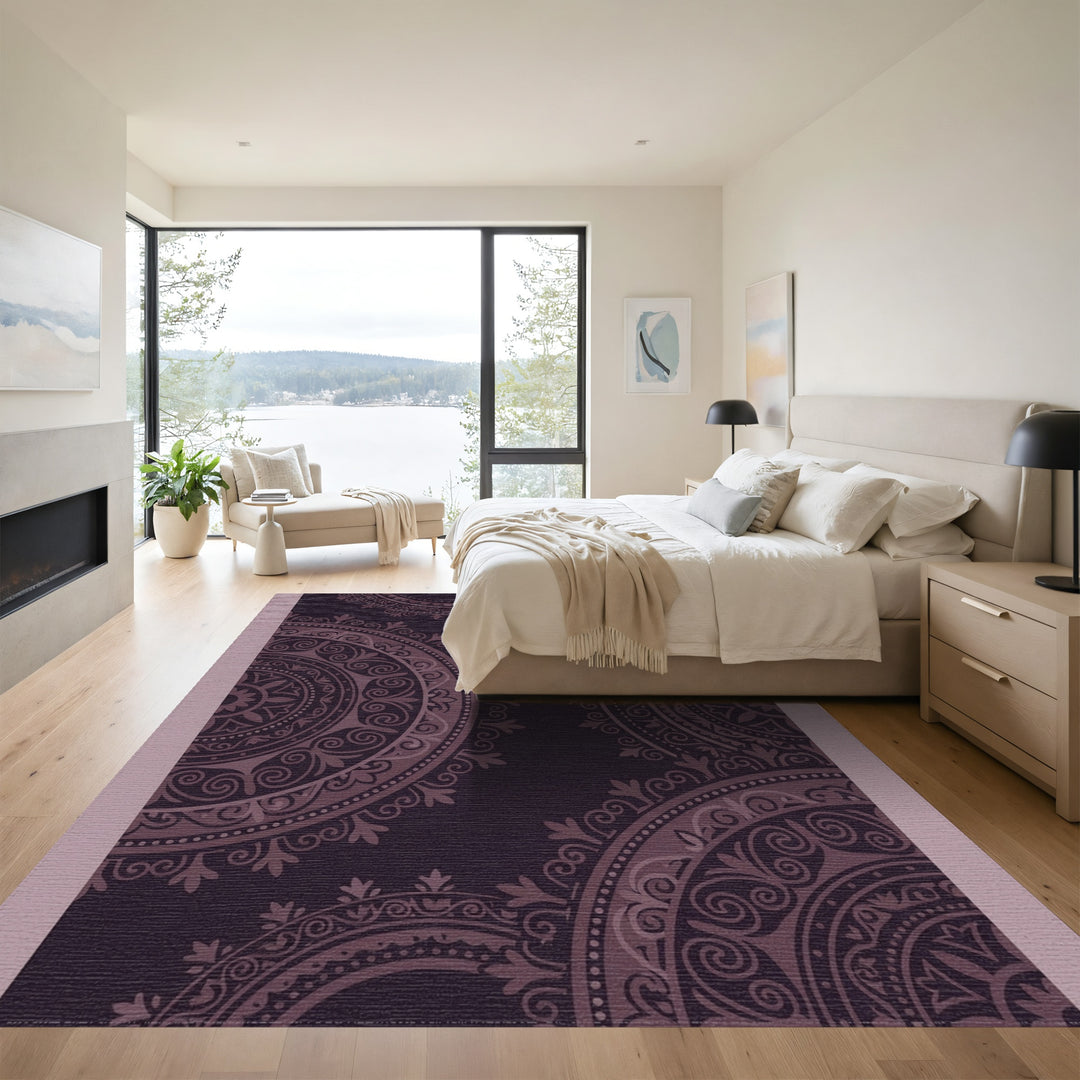 Dark Plum Mandala Medallion Rug