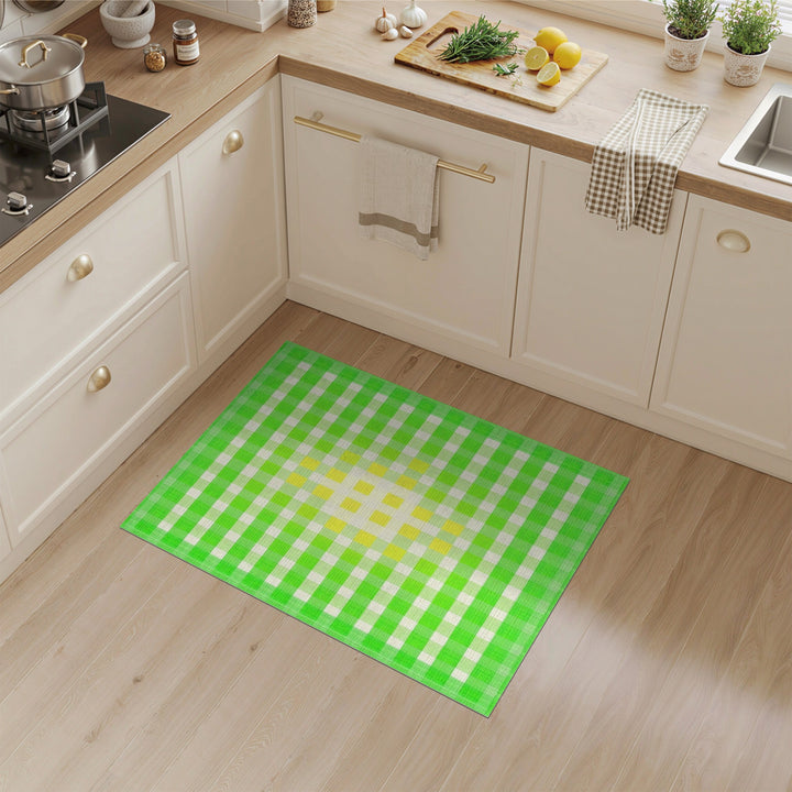 Green Checkered Geometric Green Area Rug