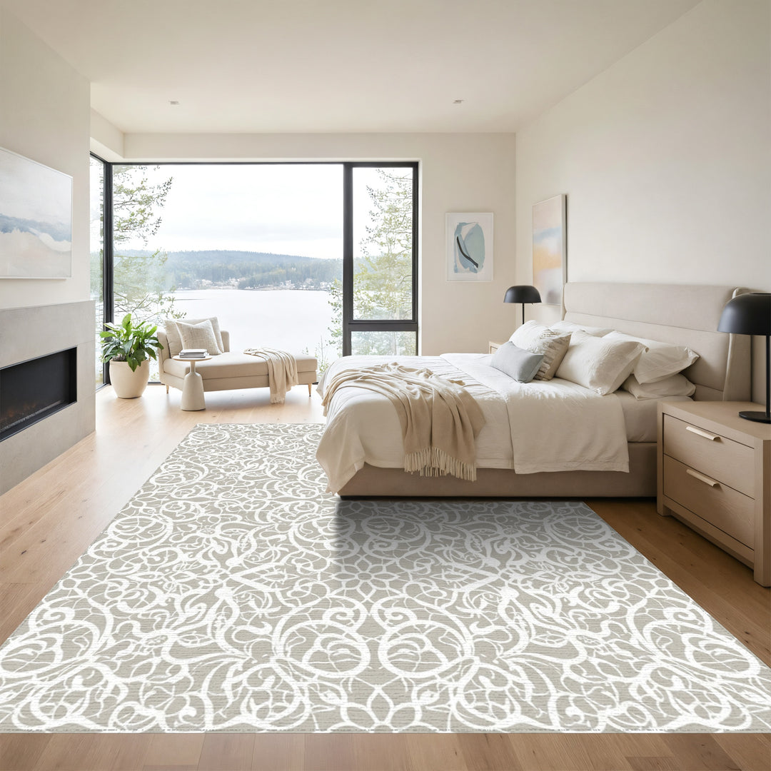 Vintage White Lacework Floral Mandala Rug
