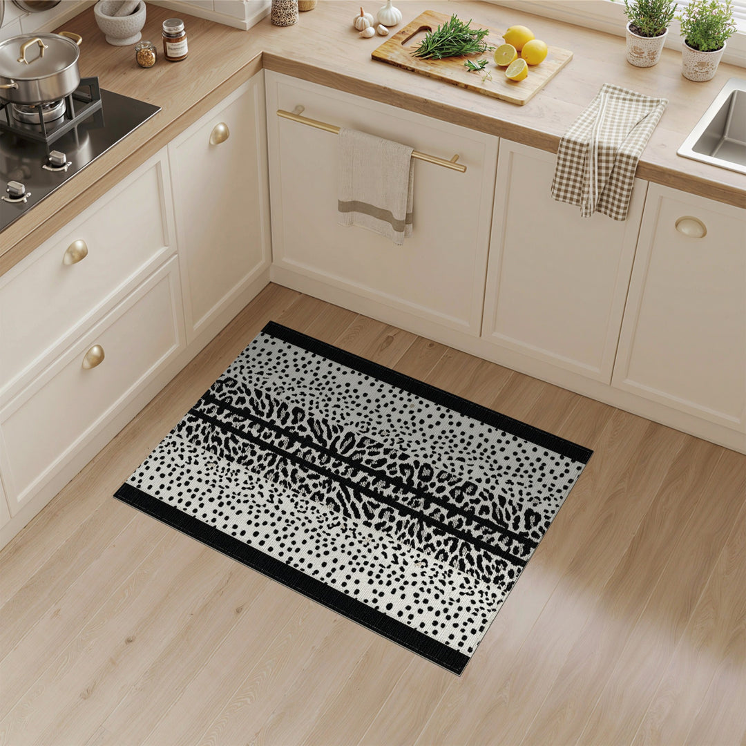 Black White Leopard Stripe Area Rug