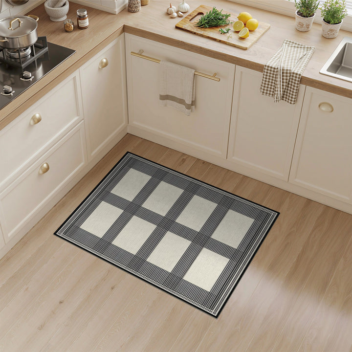 Black White Windowpane Check Area Rug