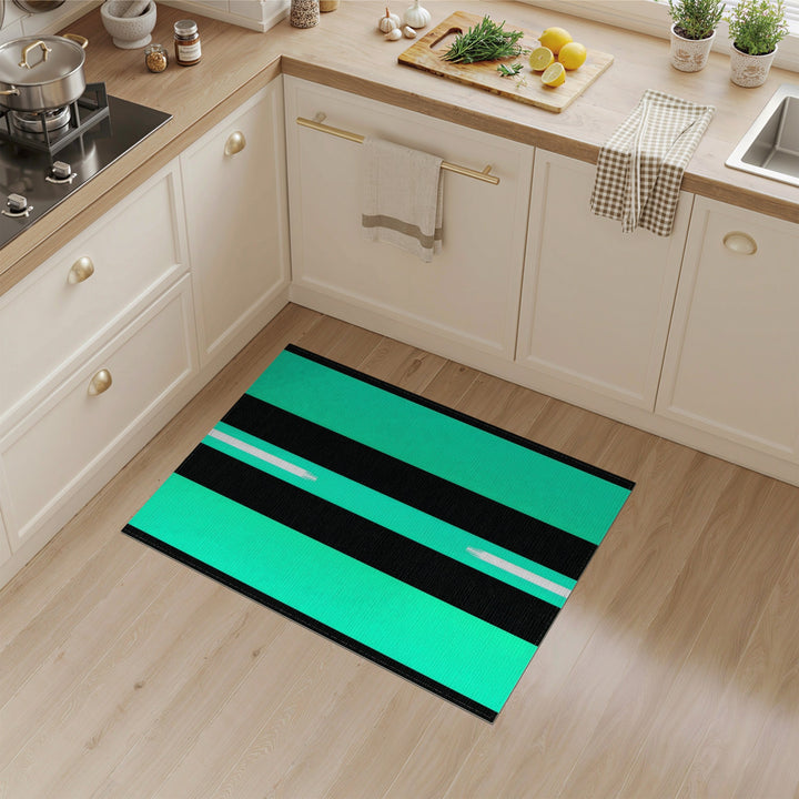 Bold Teal Striped Geometric Area Rug
