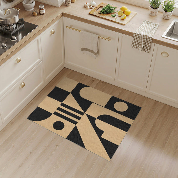 Geometric Black Beige Modern Area Rug