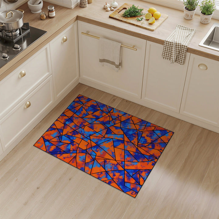 Bold Geometric Orange Blue Area Rug