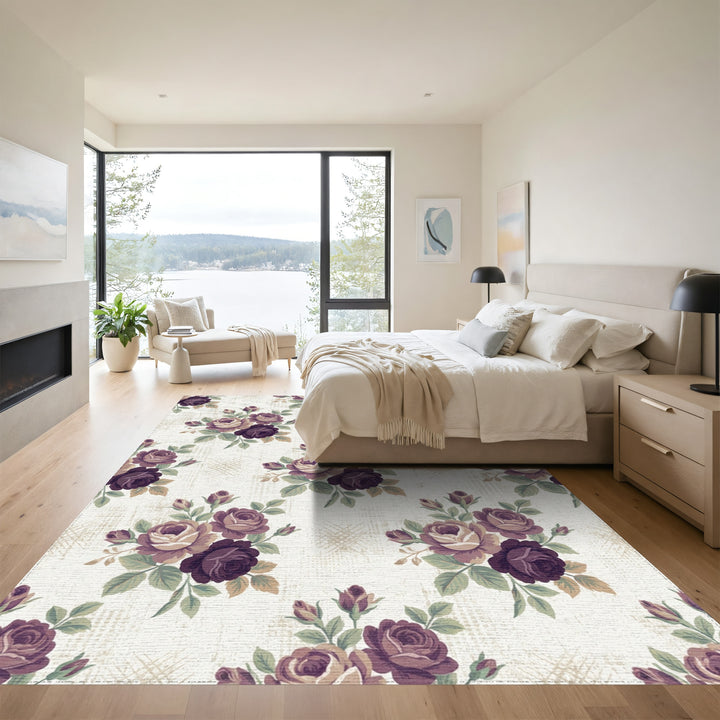 Vintage Purple Rose Garden Bouquet Rug