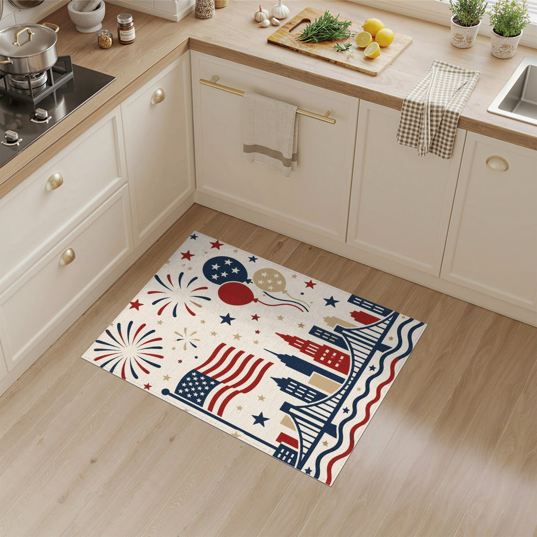 Patriotic Fireworks American Flag Area Rug