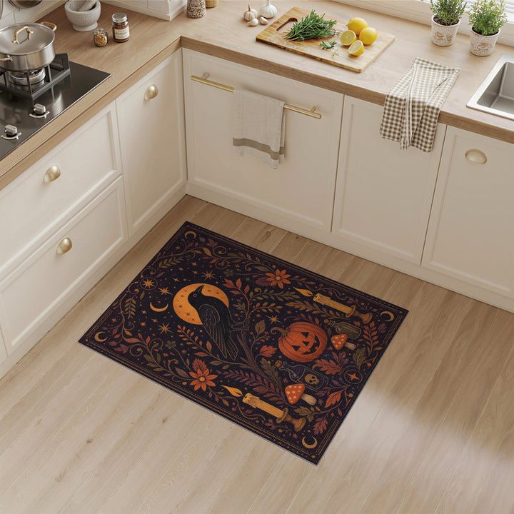 Mystic Raven Pumpkin Floral Area Rug
