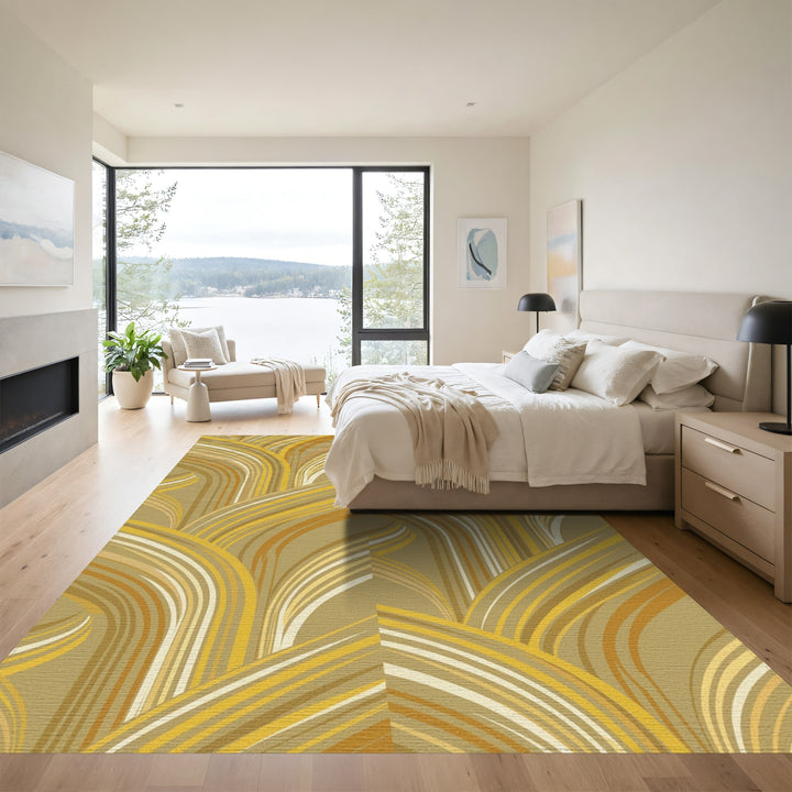 Golden Cream Arc Swirl Rug