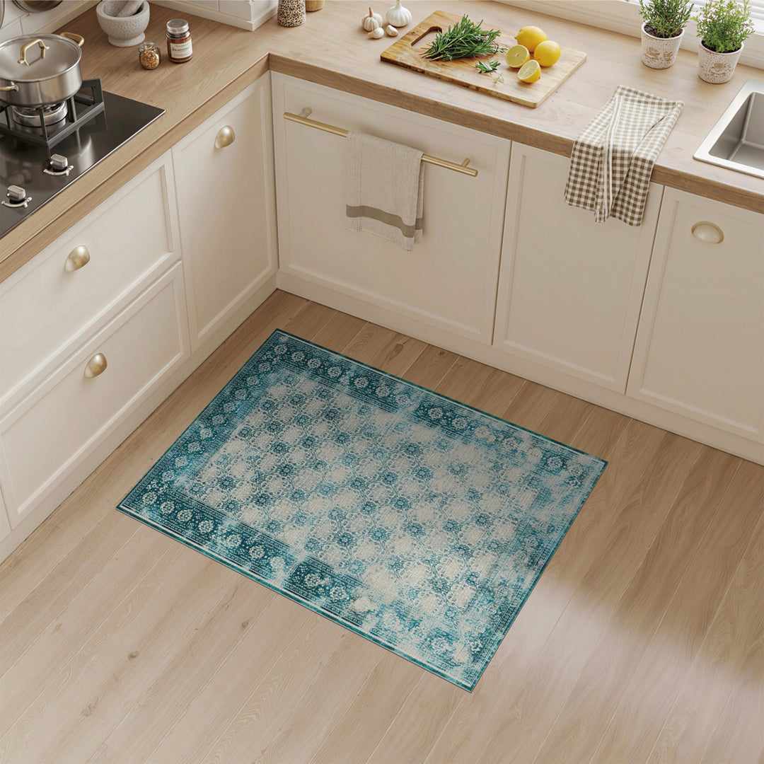 Distressed Vintage Teal Area Rug