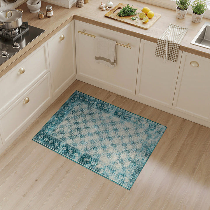 Distressed Vintage Teal Area Rug