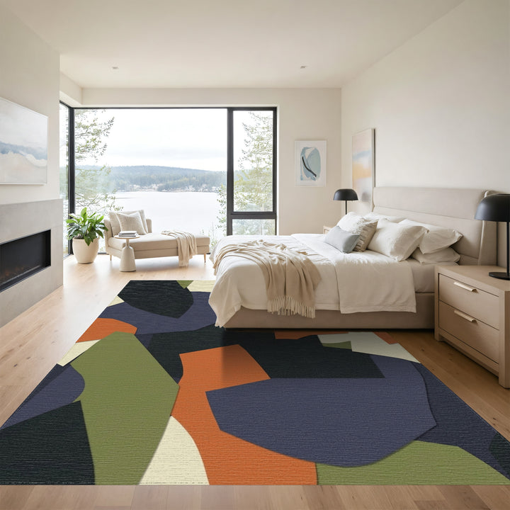 Abstract Ochre Olive Geometric Layered Rug