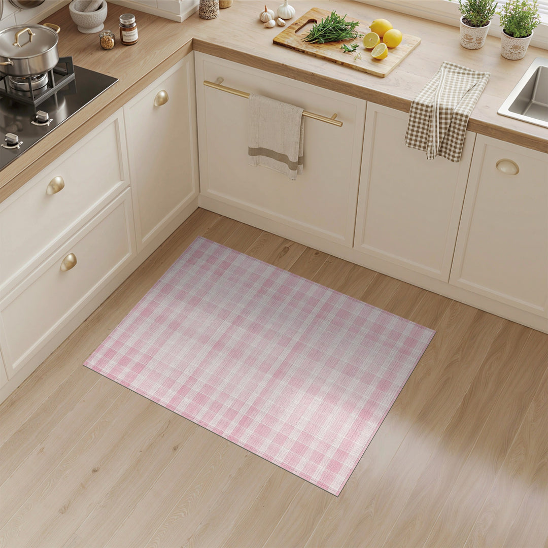 Pink Gingham Checkered Area Rug