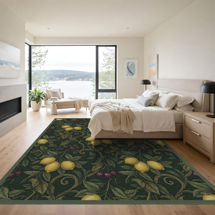 Dark Emerald Lemon Cherry Vine Rug