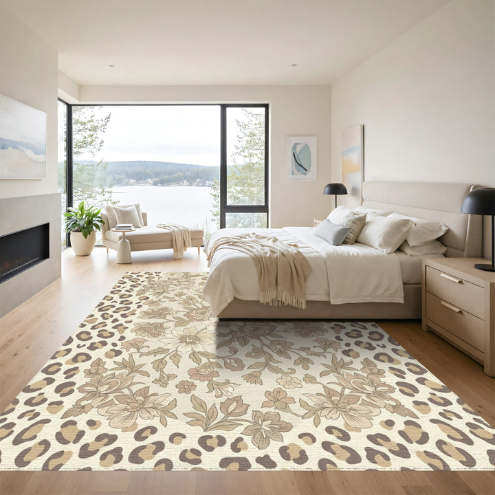 Neutral Floral Leopard Harmony Rug