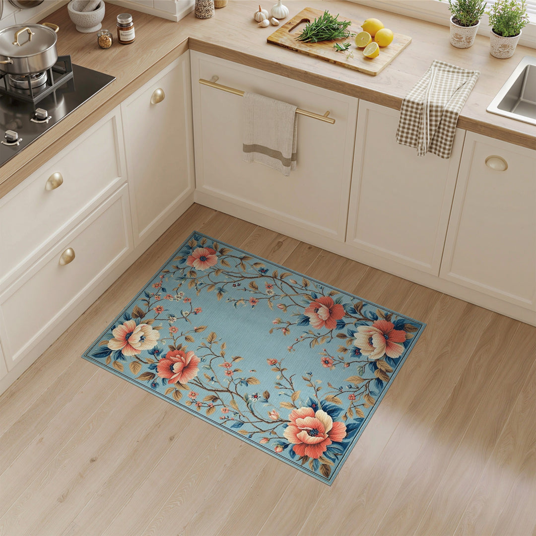 Blue Floral Vintage Area Rug