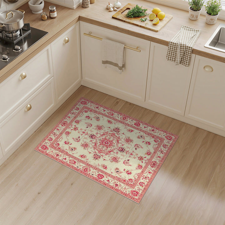Red Floral Vintage Area Rug