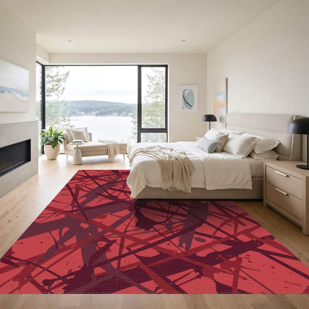 Crimson Scribble Abstract Splash Rug