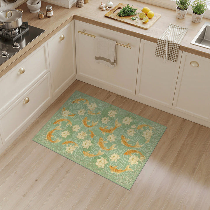 Green Koi Lotus Green Area Rug