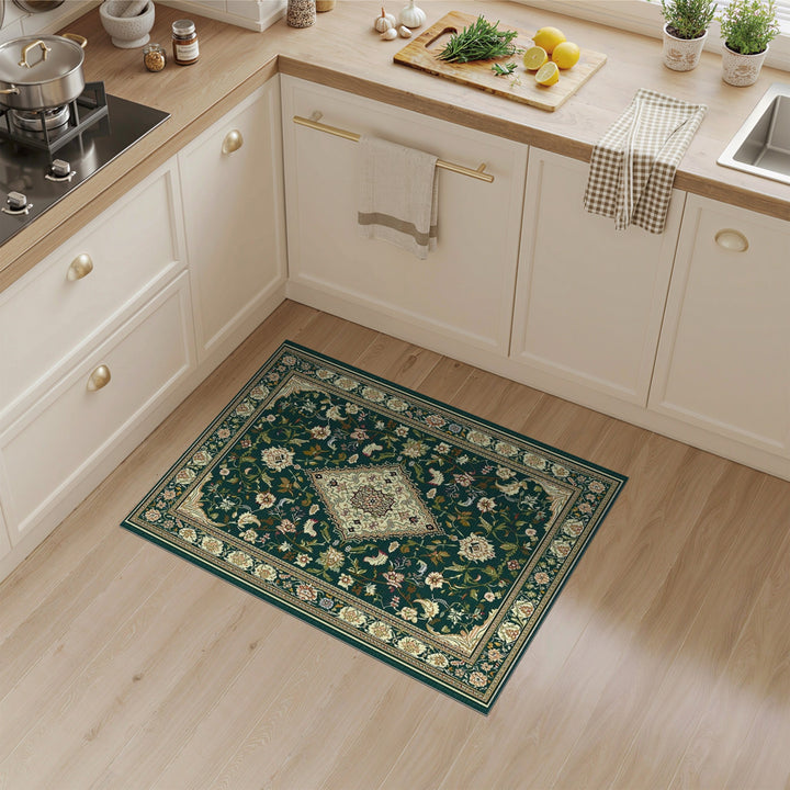 Green Traditional Persian Floral Traditional Persian Area Rug