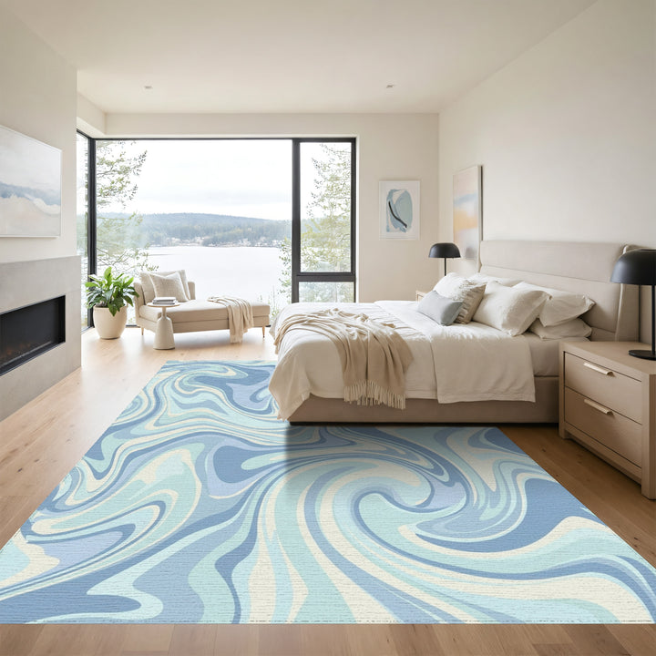 Pastel Blue Swirl Marble Rug