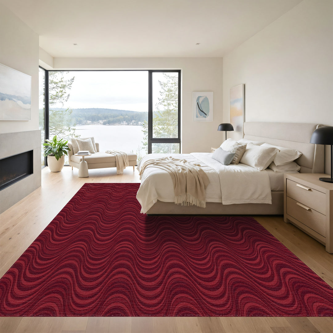 Deep Red Wavy Stripe Rug