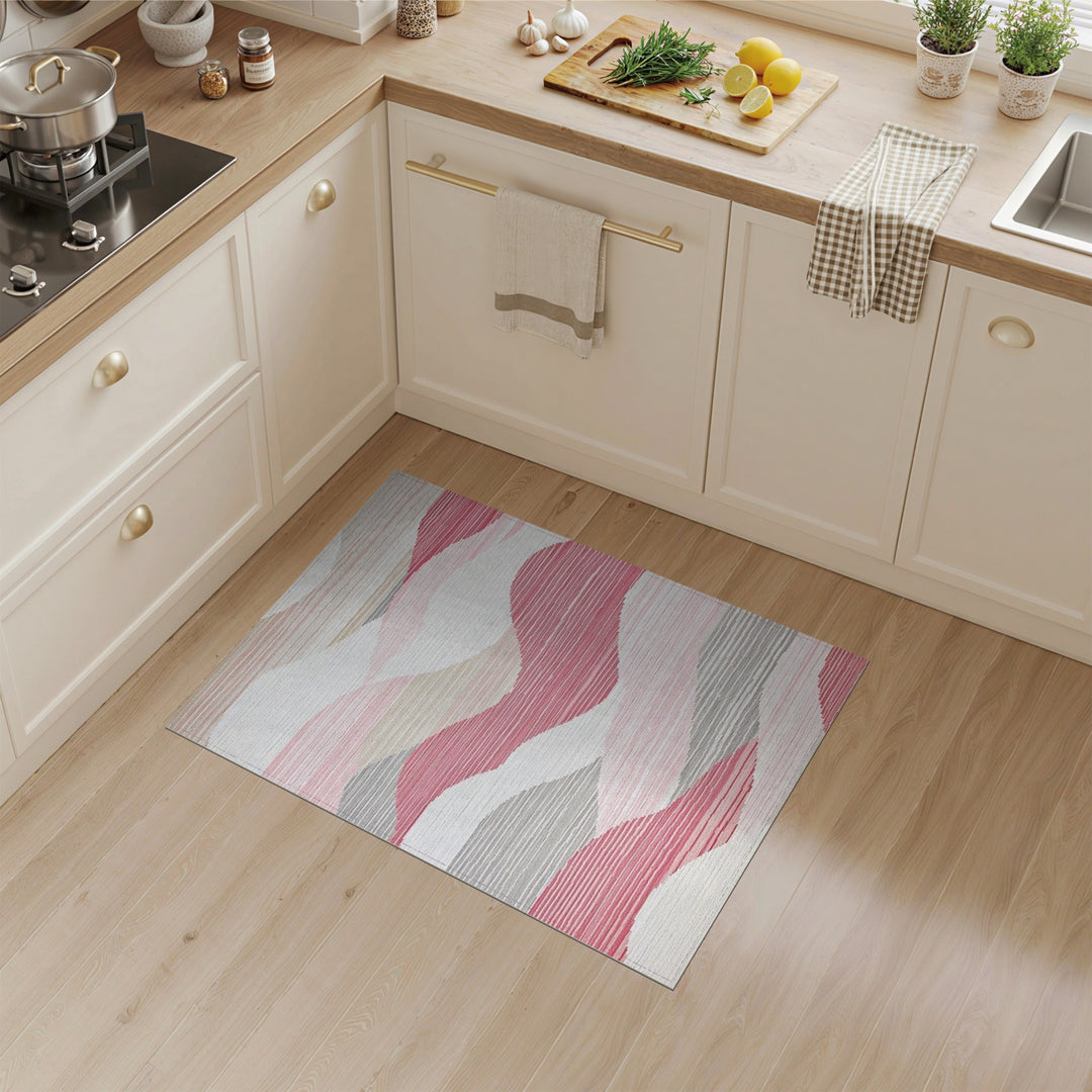 Pink Abstract Wave Area Rug