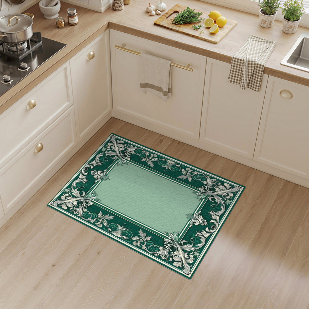 Green Ornate Floral Vintage Area Rug