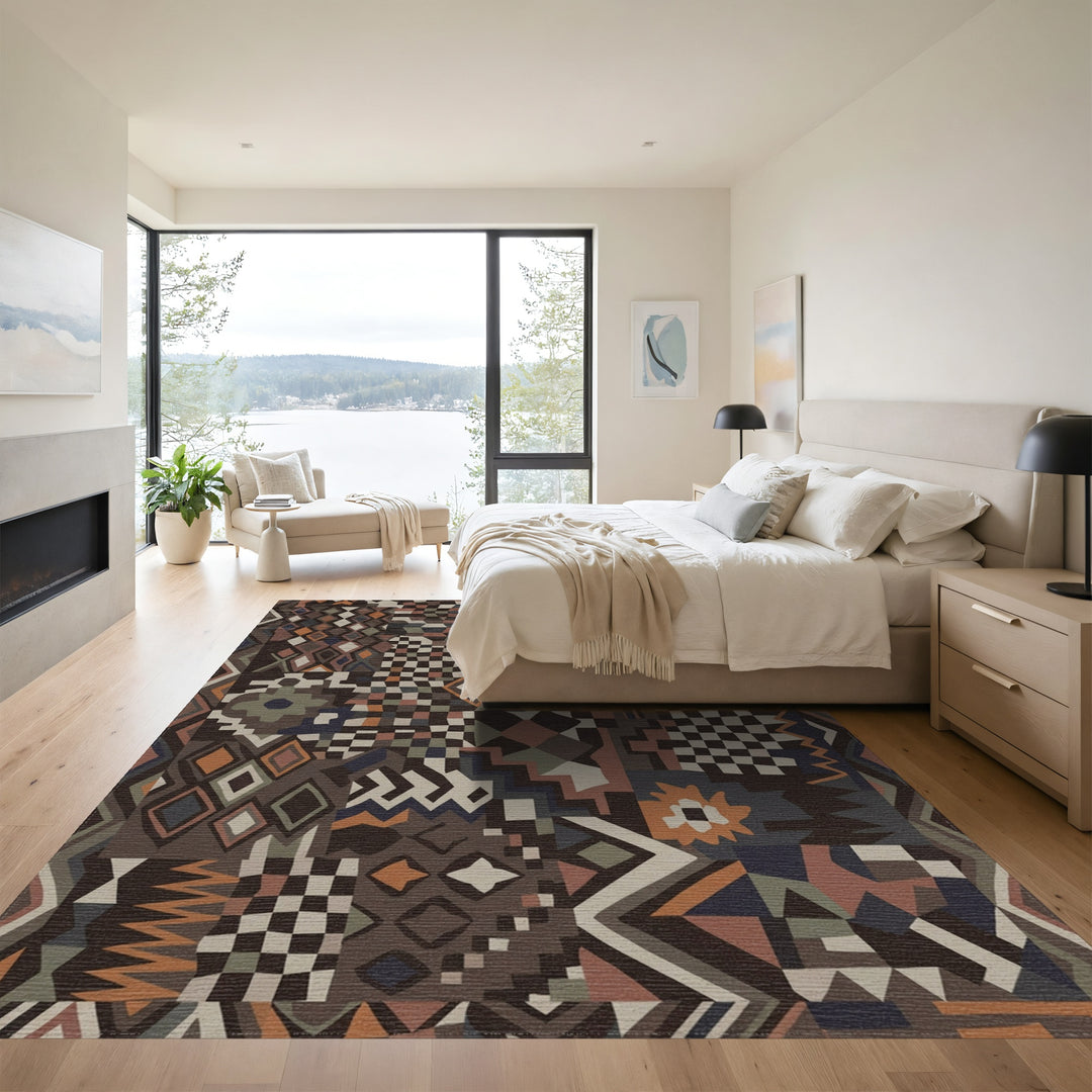 Patchwork Earthy Tone Geometric Diamond Rug