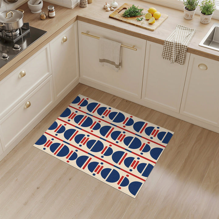 Navy Blue Red Geometric Area Rug