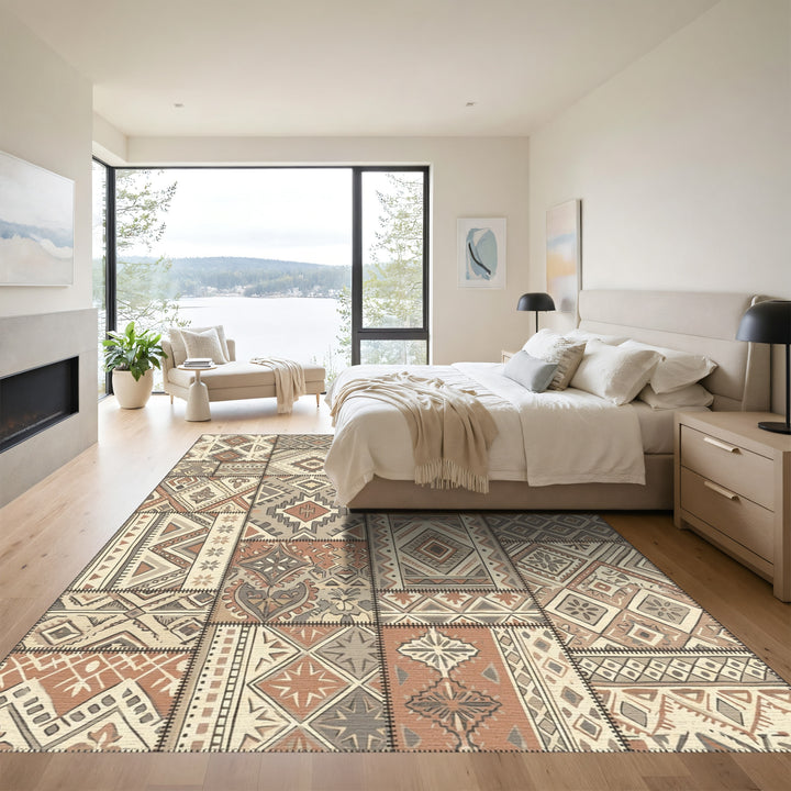 Earth Tones Patchwork Geometric Medallion Rug