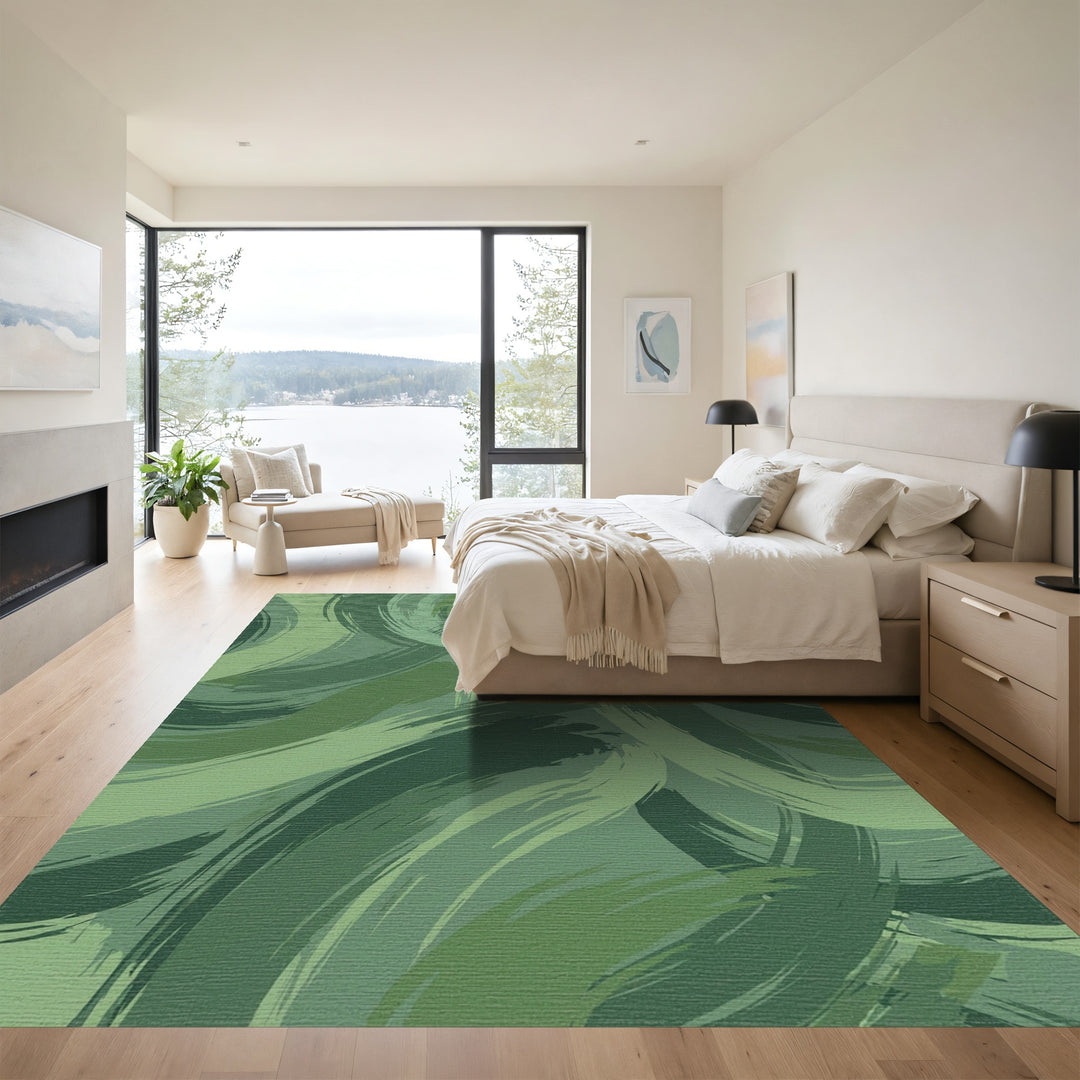 Brushstroke Ocean Deep Green Swirls Rug