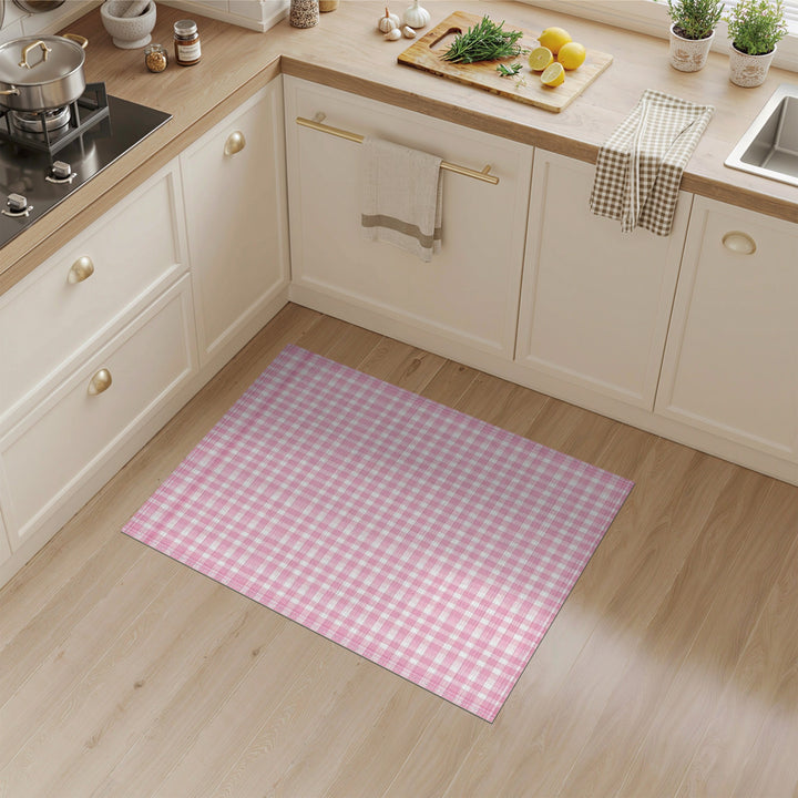 Washable Pink Gingham Checkered Washable Area Rug