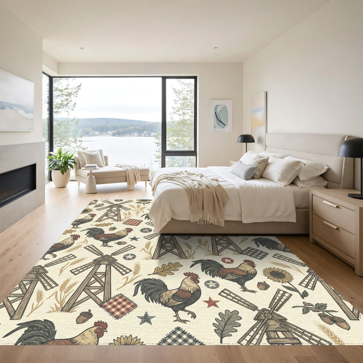 Farmhouse Rooster Windmill Sunflower Acorn Rug