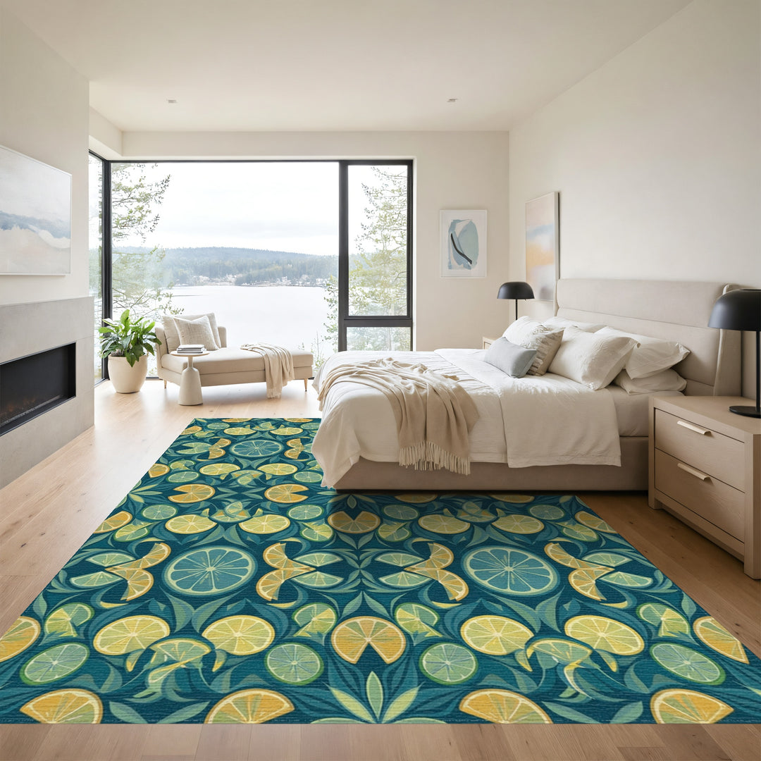 Citrus Medley Teal Botanical Fabric Rug