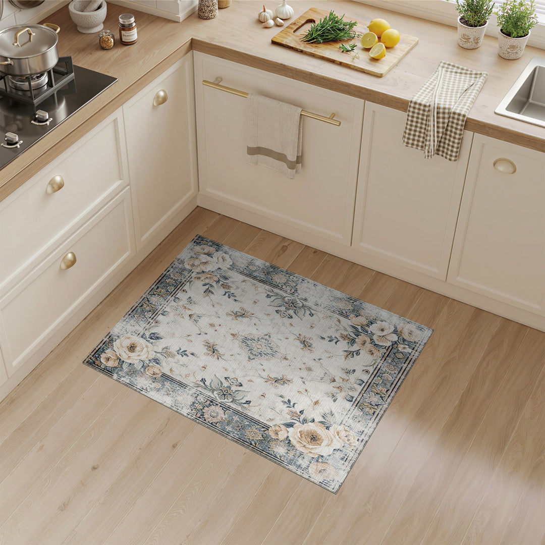 Vintage Floral Beige Area Rug